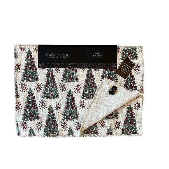 Rachel Zoe Christmas Tree Placemats 13x19 Set of 4 Holiday New - Picture 7 of 10